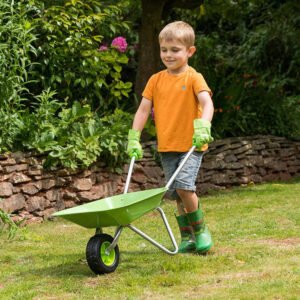 Children’s Stainless Steel Non-Rust Garden Wheelbarrow with Ergonomic Handles – Lime Green